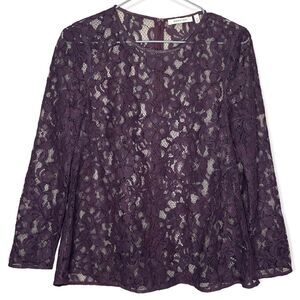 Babaton | Aritzia Noble Purple/Plum Floral Lace Mesh Boxy-Fit Ian Blouse Size XS